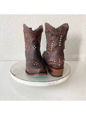Lane COSSETTE Womens Cowboy Bootie 7.5 Cognac Brown Western Short Boots Snip Toe